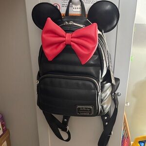 Loungefly Black Backpack with Red Bow and Ears